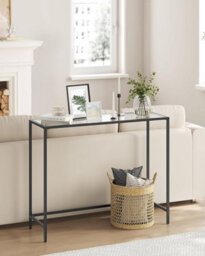 Songmics Vasagle Glass Console Table, Entrance Hall Table With Tempered Top, Adjustable Legs, Ink Black, Transparent - thumbnail 3