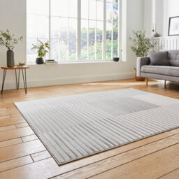 Grey Ivory Striped Modern Easy To Clean Rug For Dining Room-160Cm X 220Cm - thumbnail 2