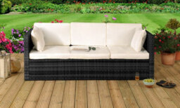 Comfy Living Rattan Storage Sun Lounger In Brown