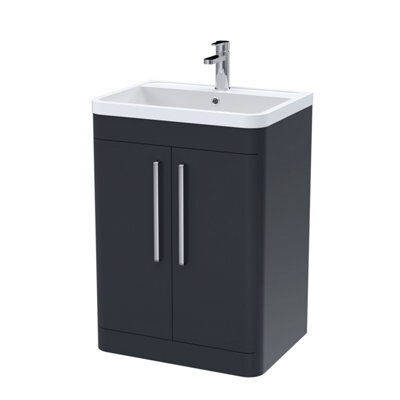 Balterley Aldershawe Contemporary Floor Standing 2 Door Bathroom Vanity Unit & Polymarble Basin, Dark Grey, 600mm - image 1