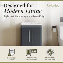Balterley Aldershawe Contemporary Floor Standing 2 Door Bathroom Vanity Unit & Polymarble Basin, Dark Grey, 600mm - thumbnail 2