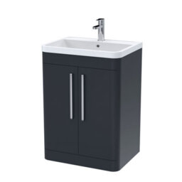 Balterley Aldershawe Contemporary Floor Standing 2 Door Bathroom Vanity Unit & Polymarble Basin, Dark Grey, 600mm - thumbnail 1