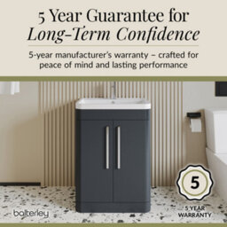 Balterley Aldershawe Contemporary Floor Standing 2 Door Bathroom Vanity Unit & Polymarble Basin, Dark Grey, 600mm - thumbnail 6