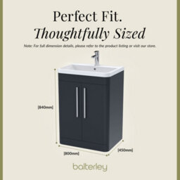 Balterley Aldershawe Contemporary Floor Standing 2 Door Bathroom Vanity Unit & Polymarble Basin, Dark Grey, 600mm - thumbnail 5