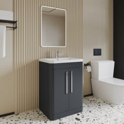 Balterley Aldershawe Contemporary Floor Standing 2 Door Bathroom Vanity Unit & Polymarble Basin, Dark Grey, 600mm - thumbnail 4