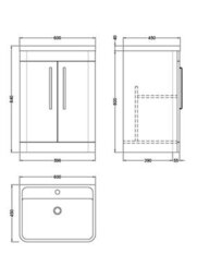 Balterley Aldershawe Contemporary Floor Standing 2 Door Bathroom Vanity Unit & Polymarble Basin, Dark Grey, 600mm - thumbnail 8
