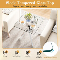 Costway Glass Side Table Square Coffee Table With Tempered Glass Top & Metal X Base - thumbnail 5
