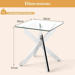 Costway Glass Side Table Square Coffee Table With Tempered Glass Top & Metal X Base - thumbnail 6