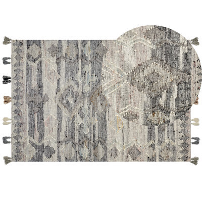 Beliani Rug Aratashen Grey 160 X 230 Cm Wool Kilim - image 1