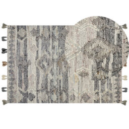 Beliani Rug Aratashen Grey 160 X 230 Cm Wool Kilim - thumbnail 1