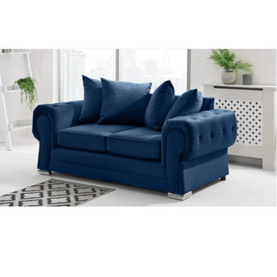 Verona Plush Velvet Scatter Back 2 Seater Sofa Marine Blue