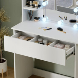 Furniturehmd Dressing Table With Led Bulb,white Vanity Desk With 4 Shelves And One Drawer,modern Makeup Table - thumbnail 6