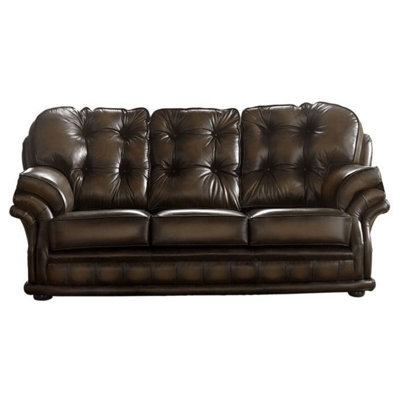 Chesterfield 3 Seater Antique Brown Leather Sofa Bespoke In Knightsbridge Style - image 1