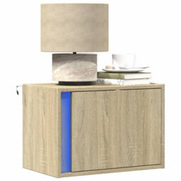 Berkfield Wall-Mounted Bedside Cabinets With Led Lights 2 Pcs Sonoma Oak - thumbnail 1
