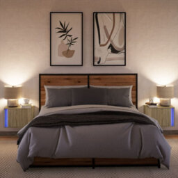 Berkfield Wall-Mounted Bedside Cabinets With Led Lights 2 Pcs Sonoma Oak - thumbnail 5
