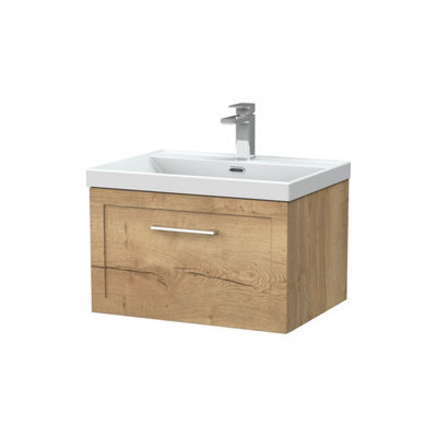 Balterley Stonnall Traditional Wall Hung 1 Drawer Vanity Unit With Thin-Edge Ceramic Basin, 600mm, Autumn Oak - image 1