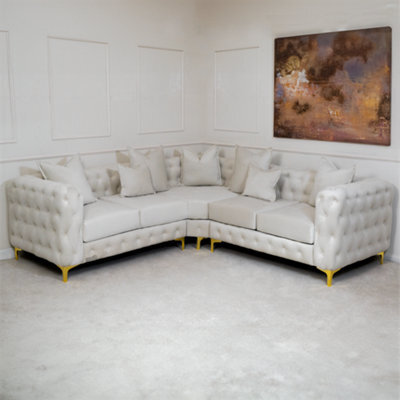 Luxury Chesterfield Cream Sofa - 5 Seater Corner Sofa - Deep Buttoned Upholstery - image 1