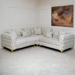 Luxury Chesterfield Cream Sofa - 5 Seater Corner Sofa - Deep Buttoned Upholstery - thumbnail 1