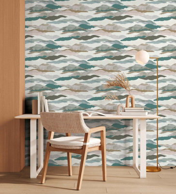 As Creation Bricoflor Non-Woven Wallpaper, Chinoiserie, Modern, Scandinavian In Brown, Grey, Green, Turquoise, White - 10,05 X 0,53 M - image 1