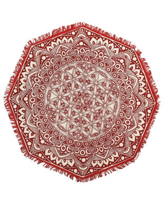 Beliani Mezitili 120Cm Round Cotton Rug - Red Mandala Boho Oriental Design - image 1