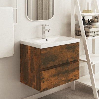 Berkfield Sink Cabinet Smoked Oak 60X38.5X45 Cm Engineered Wood - image 1