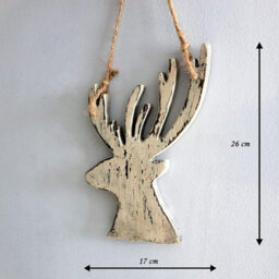 Shatchi 26Cm Cream Christmas Wooden Hanging Deer Wall Decoration Xmas Home Office Holiday Decorative Centrepiece - thumbnail 6