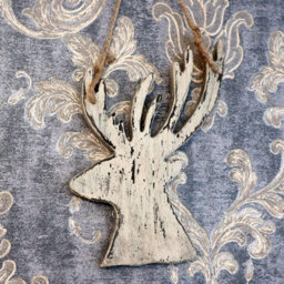 Shatchi 26Cm Cream Christmas Wooden Hanging Deer Wall Decoration Xmas Home Office Holiday Decorative Centrepiece - thumbnail 4