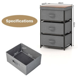 3 Tier Nightstand Organizer Fabric 3 Chests Of Drawers Dresser Storage Unit - thumbnail 2