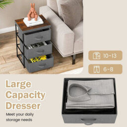 3 Tier Nightstand Organizer Fabric 3 Chests Of Drawers Dresser Storage Unit - thumbnail 6