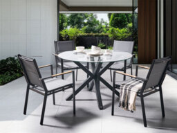 Beliani Garden Dining Table Maletto 120 Cm 120 Cm Glass Black - thumbnail 2