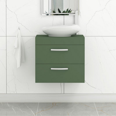 Royal Bathrooms Turin 800mm Wall Mounted Bathroom Vanity Unit With Sink 2 Drawer Matt Green & Nova Countertop Basin - image 1
