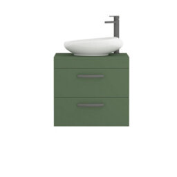 Royal Bathrooms Turin 800mm Wall Mounted Bathroom Vanity Unit With Sink 2 Drawer Matt Green & Nova Countertop Basin - thumbnail 5