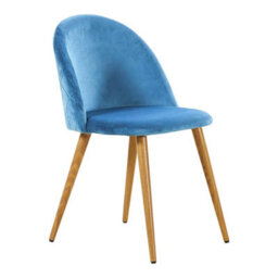 Life Interiors Single Blue Lucia Ergonomic Velvet Dining Chair With Wooden Legs, Modern Upholstered Accent Chair - thumbnail 1