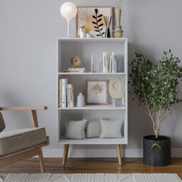Urbn-Living Urbnliving 90Cm Height Wide White 3 Tier Bookcase Storage Cabinet Scandinavian Style Beech Legs Dining Room Display - thumbnail 2