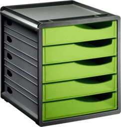 Spacemaker, Drawer Box Rotho Office Box With 5 Drawers, Plastic Green/black
