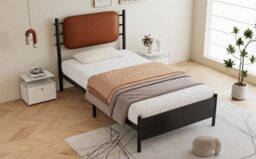 Btm Metal 3Ft Single Bed 90X190Cm Pu Upholstered Headboard Black Wrought Iron Durable Sturdy Bed For Adults Teenagers Youth Bed - thumbnail 9
