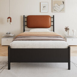 Btm Metal 3Ft Single Bed 90X190Cm Pu Upholstered Headboard Black Wrought Iron Durable Sturdy Bed For Adults Teenagers Youth Bed - thumbnail 3