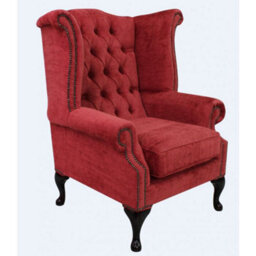 Chesterfield High Back Wing Chair Velluto Red Fabric In Queen Anne Style - thumbnail 3