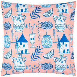 Furn. Aegina Printed Peach Outdoor Polyester Filled Cushion - thumbnail 1