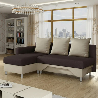 Tom M Corner Sofa Bed With Sleeping Function Chipboard Frame Hr Foam Bonell Springs Storage Brown And Beige Left - image 1