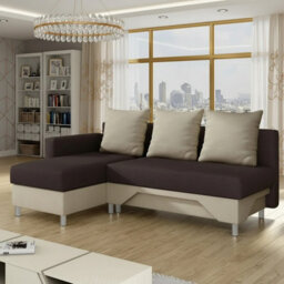 Tom M Corner Sofa Bed With Sleeping Function Chipboard Frame Hr Foam Bonell Springs Storage Brown And Beige Left - thumbnail 1