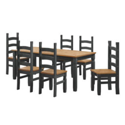 "Mercers Furniture Corona Charcoal 6'0"" Dining Table & 6 Chairs Set Solid Wood Mexican Pine Wooden Dark Grey Large" - thumbnail 2