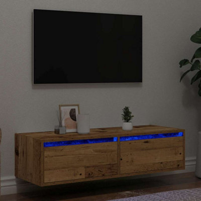 Berkfield Tv Cabinet With Led Lights Old Wood 100X35.5X25 Cm - image 1