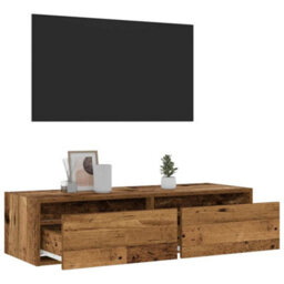 Berkfield Tv Cabinet With Led Lights Old Wood 100X35.5X25 Cm - thumbnail 5