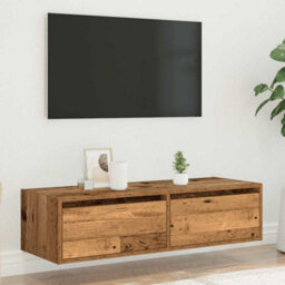 Berkfield Tv Cabinet With Led Lights Old Wood 100X35.5X25 Cm - thumbnail 4