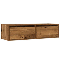 Berkfield Tv Cabinet With Led Lights Old Wood 100X35.5X25 Cm - thumbnail 6