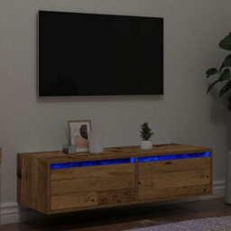 Berkfield Tv Cabinet With Led Lights Old Wood 100X35.5X25 Cm - thumbnail 1