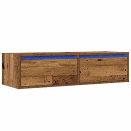 Berkfield Tv Cabinet With Led Lights Old Wood 100X35.5X25 Cm - thumbnail 3