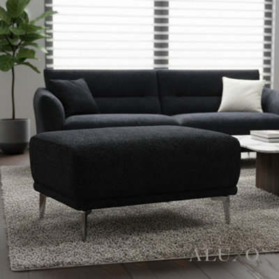 Aluxo Albany Modern Footstool Black Lux Fabric Boucle Soft Couch Gold Trim - image 1