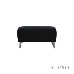 Aluxo Albany Modern Footstool Black Lux Fabric Boucle Soft Couch Gold Trim - thumbnail 3